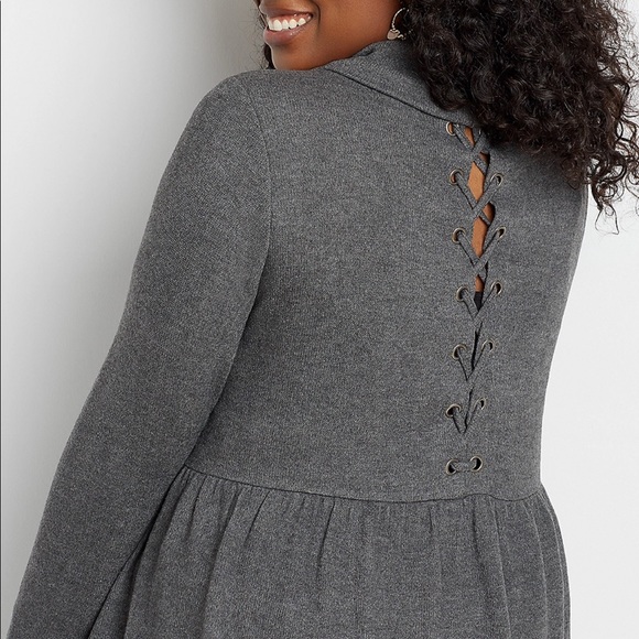 Plus XXL Cowl Grommet Fall Lace Up Peplum Top - Picture 2 of 11